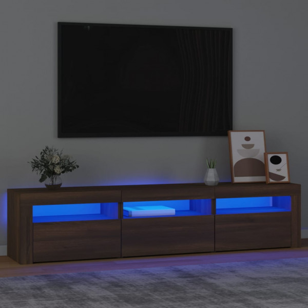 Móvel de TV com luzes LED castanho carvalho 180x35x40 cm D