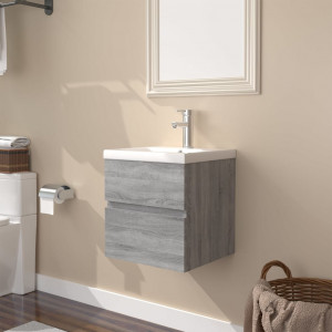 Mueble de baño con lavabo madera contrachapada gris Sonoma D