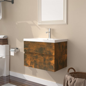 Mueble de baño con lavabo madera contrachapada roble ahumado D