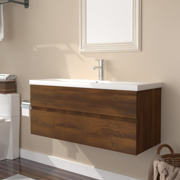 Mueble de baño con lavabo madera contrachapada marrón roble D