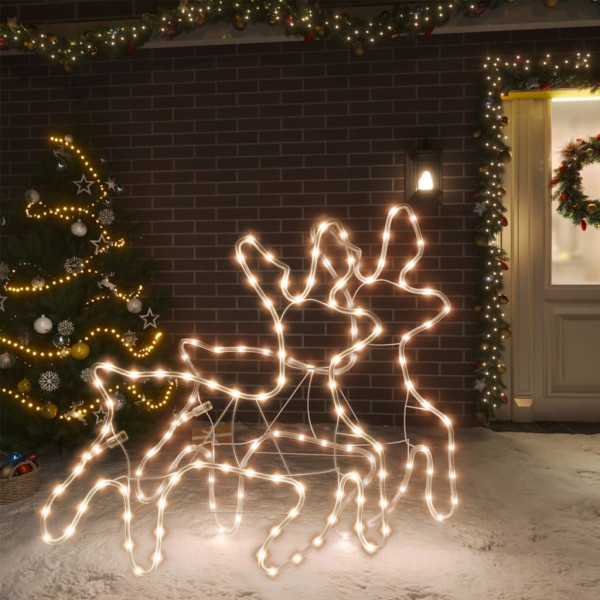Figura de rena de Natal com LED 2 peças branco quente 57x55x4,5 cm D