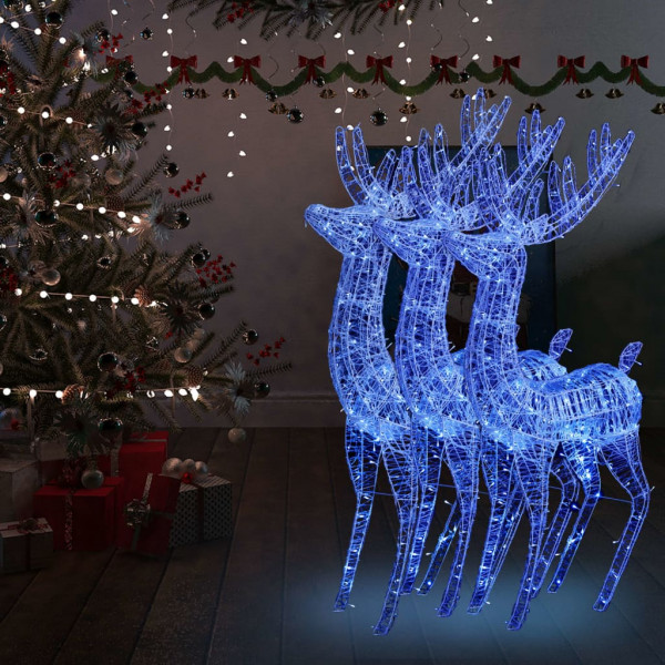 Renos de Navidad acrílico 250 LED 3 uds azul 180 cm D