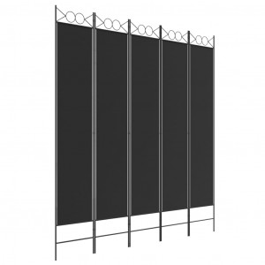 Biombo divisor de 5 paneles de tela negro 200x220 cm D