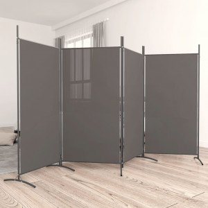 Biombo divisor de 4 paneles de tela gris antracita 346x180 cm D