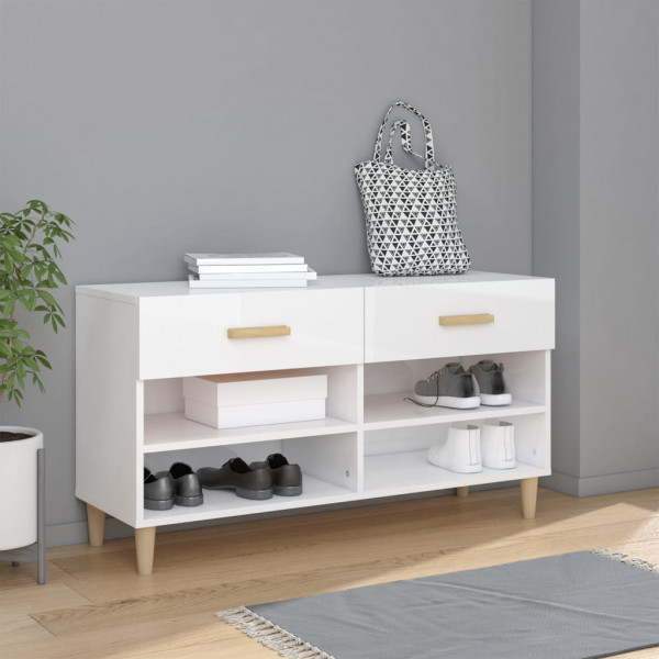 Mueble zapatero madera contrachapada blanco brillo 102x35x55 cm D