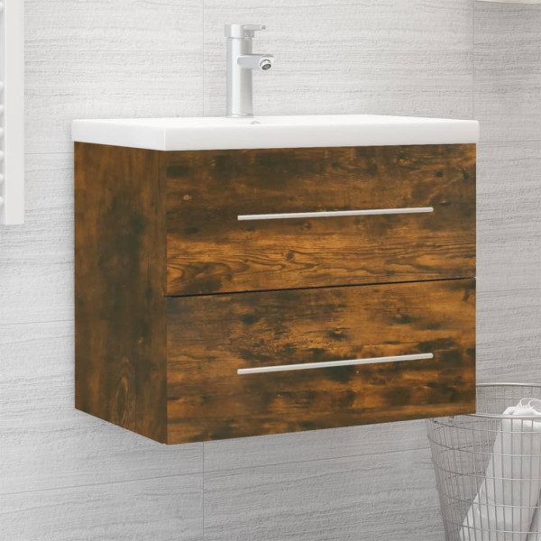 Mueble de baño con lavabo madera contrachapada roble ahumado D