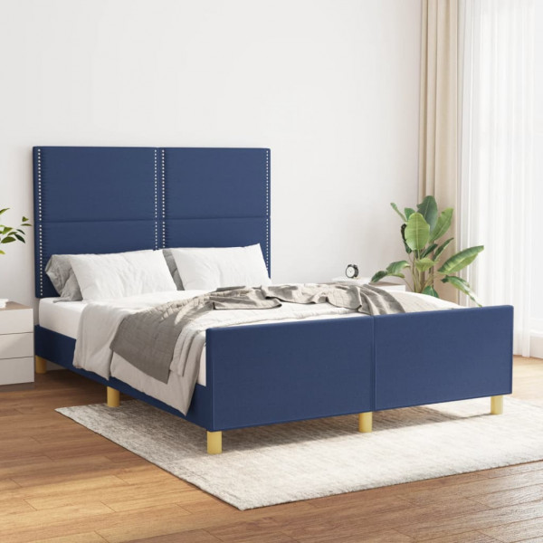 Estructura de cama con cabecero tela gris taupe azul 140x200 cm D
