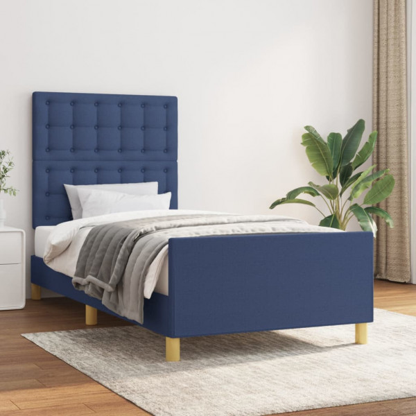 Estructura de cama con cabecero de tela azul 80x200 cm Estructura de cama con cabecero de tela azul 80x200 cm D