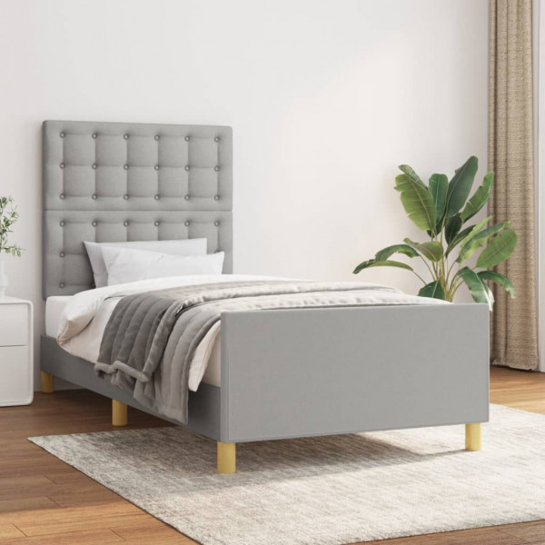 Estrutura de cama em tecido cinza claro com cabeceira 90x200 cm D