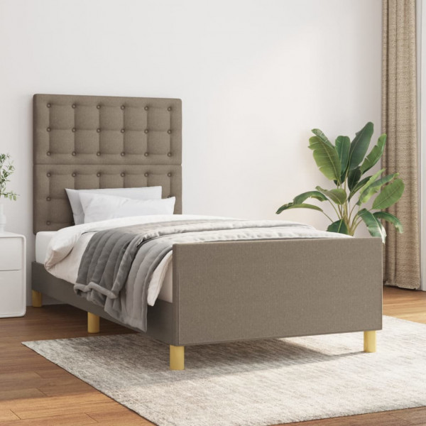Estrutura de cama com cabeceira em tecido cinza taupe 90x200 cm D