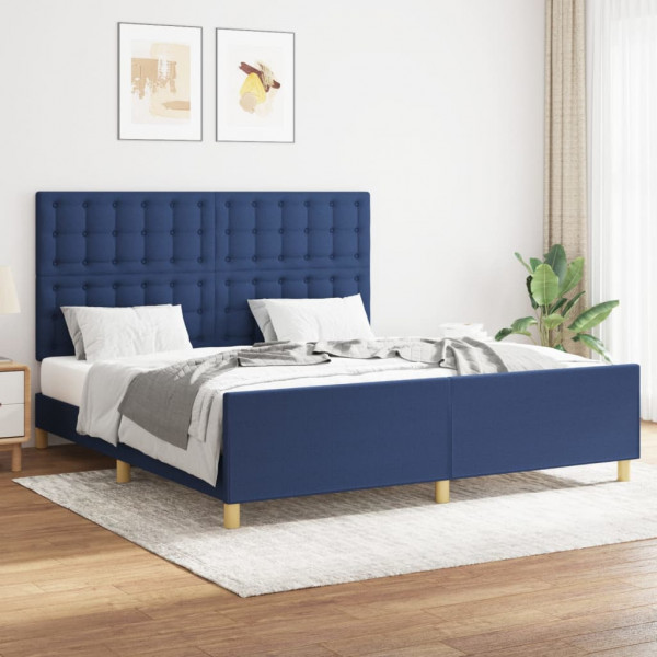 Estructura de cama con cabecero de tela azul 160x200 cm D