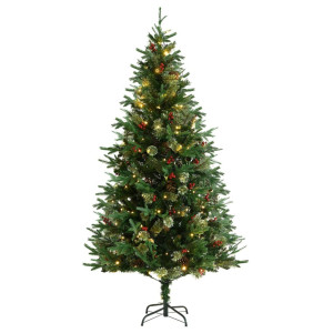 Árvore de natal com luzes e pinhas PVC PE verde 195 cm D