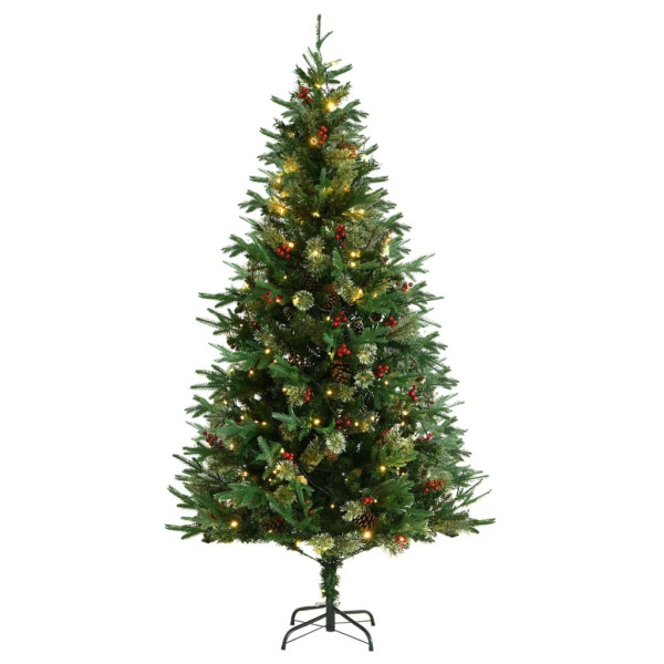 Árvore de natal com luzes e pinhas PVC PE verde 195 cm D