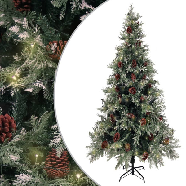 Árvore de natal com luzes e pinhas PVC PE verde 225 cm D