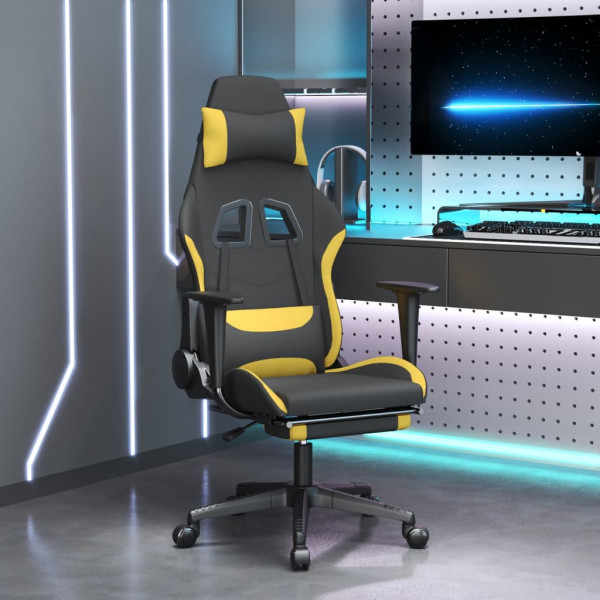 Cadeira de jogos com apoio de pé de tecido amarelo e preto D