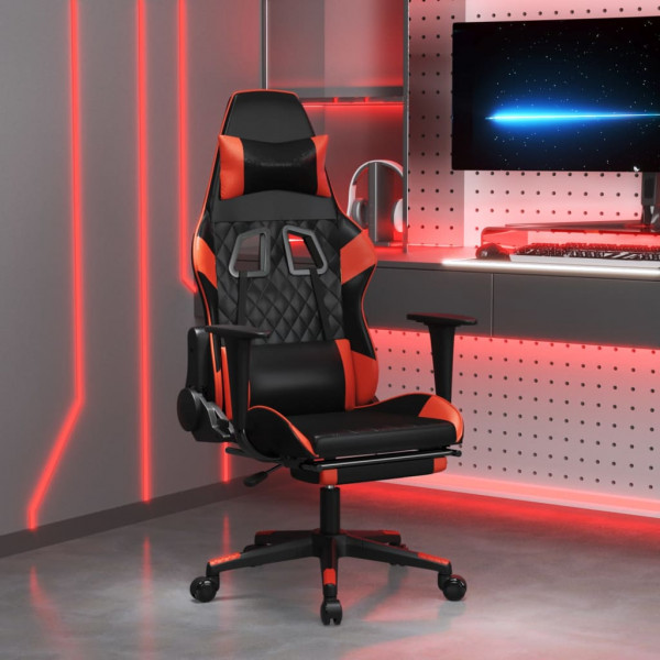 Silla gaming con reposapiés cuero sintético negro rojo D