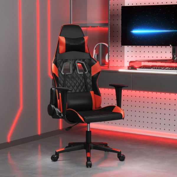 Cadeira de massagem para jogos em couro sintético preto e vermelho D