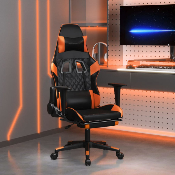 Cadeira de massagem de jogos e apoio de pés de couro sintético preto laranja D