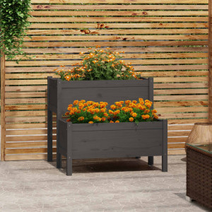 Jardinera de madera maciza de pino gris 84.5x84x75 cm D