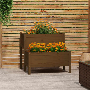 Jardinera de madera maciza de pino marrón miel 84.5x84x75 cm D