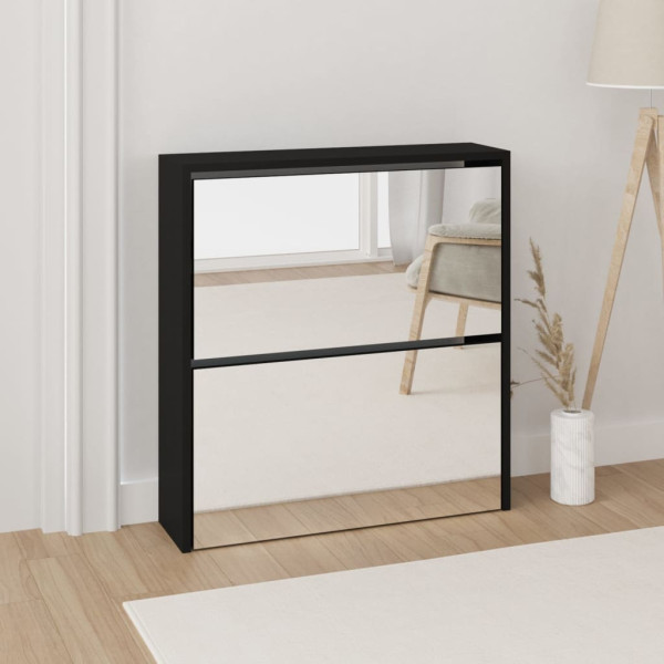 Mueble zapatero con espejo 2 niveles negro 63x17x67 cm D