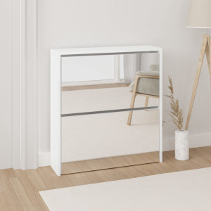 Mueble zapatero con espejo 2 niveles blanco brillo 63x17x67 cm D