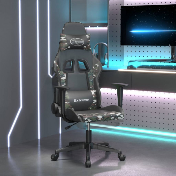 Cadeira de jogos com apoio para os pés massageador em couro sintético camuflado preto D