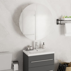 Armario de baño con espejo redondo y LED blanco 47x47x17.5 cm D