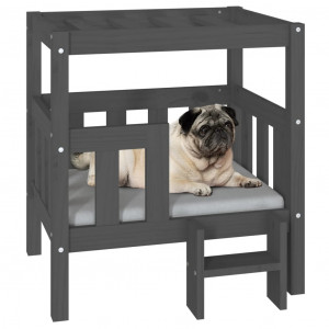 Cama para perros madera maciza de pino gris 65.5x43x70 cm D