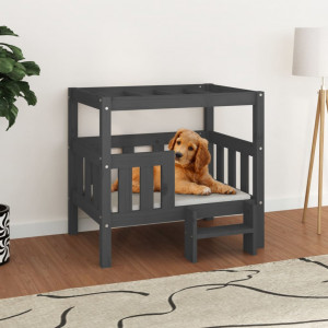 Cama para cachorro em madeira maciça de pinho cinza 75,5x63,5x70 cm D