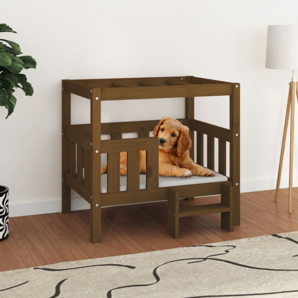 Cama para perros madera maciza pino marrón miel 75.5x63.5x70 cm D