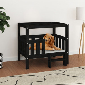 Cama para perros madera maciza de pino negro 75.5x63.5x70 cm D