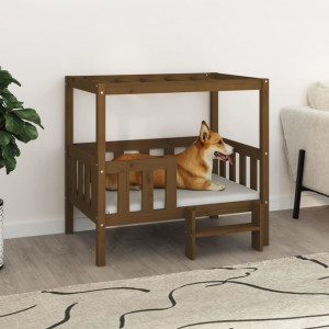 Cama para cão em madeira maciça de pinho castanho mel 95,5x73,5x90 cm D