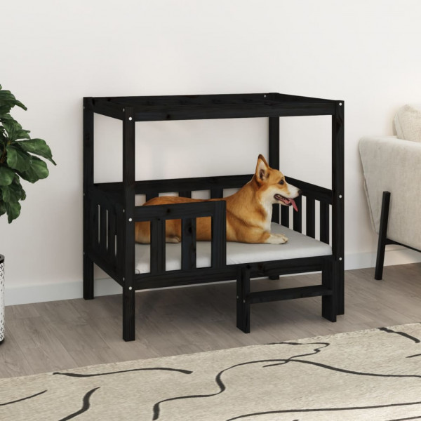 Cama para cão em madeira maciça de pinho preto 95,5x73,5x90 cm D