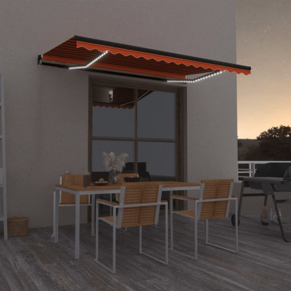 Toldo retrátil manual com LED laranja e marrom 450x350 cm D