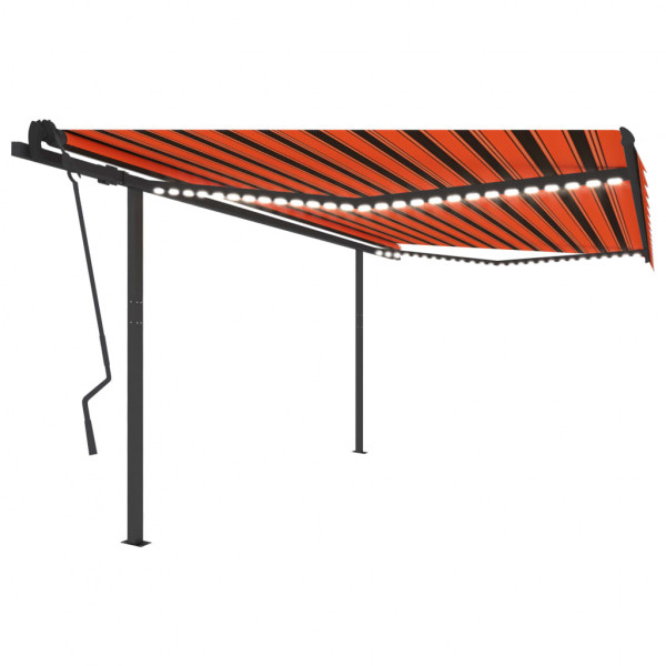 Toldo manual retráctil con LED naranja y marrón 4.5x3.5 m D