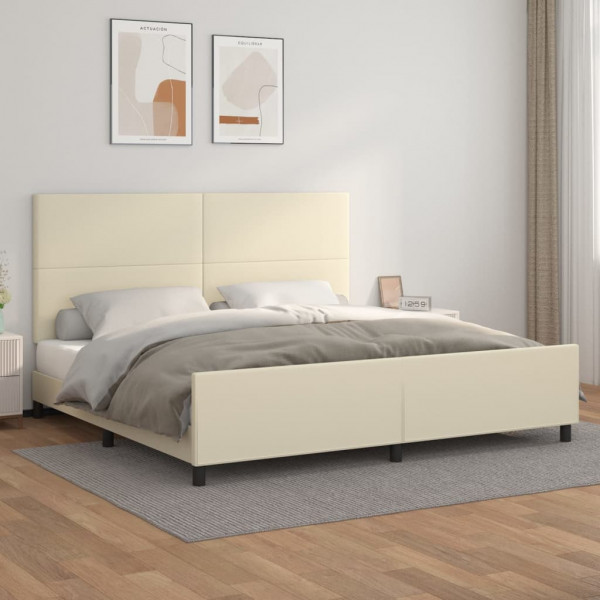 Estructura de cama con cabecero cuero sintético crema 200x200cm D