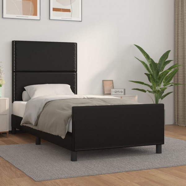 Estructura de cama con cabecero cuero sintético negro 80x200 cm D
