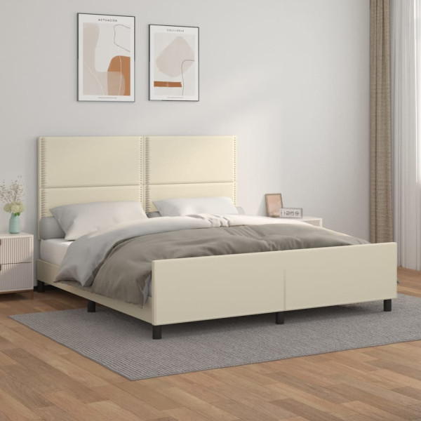 Estructura de cama con cabecero cuero sintético crema 180x200cm D