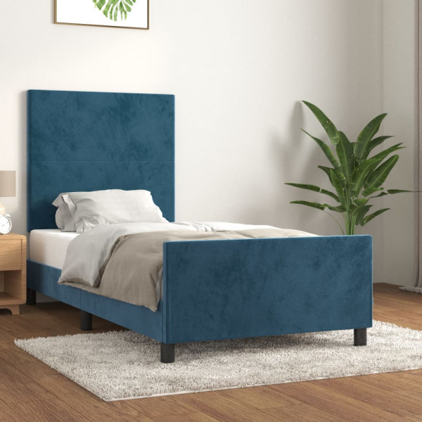 Estrutura de cama em veludo azul escuro com cabeceira 90x200 cm D