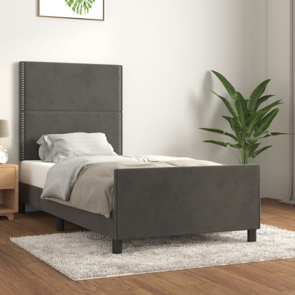 Estructura de cama con cabecero terciopelo gris oscuro 80x200cm D