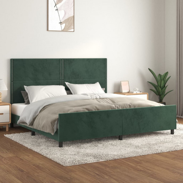 Estructura cama con cabecero terciopelo verde oscuro 200x200 cm D
