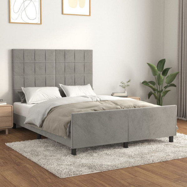 Estrutura de cama com cabeceira em veludo cinza claro 140x190cm D