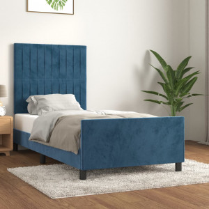 Estructura cama con cabecero terciopelo azul oscuro 80x200 cm D