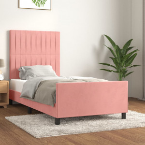 Estructura de cama con cabecero de terciopelo rosa 90x200 cm D