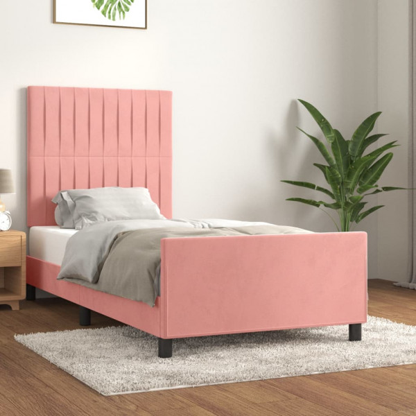 Estrutura de cama com cabeceira de veludo rosa 90x200 cm D