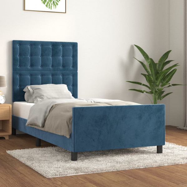 Estructura cama con cabecero terciopelo azul oscuro 100x200 cm D