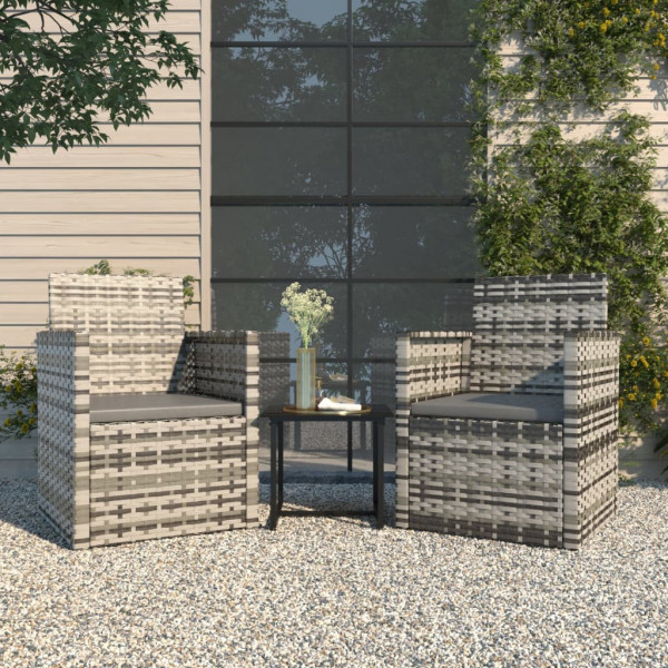 Muebles de jardín con cojines 3 piezas ratán sintético gris D