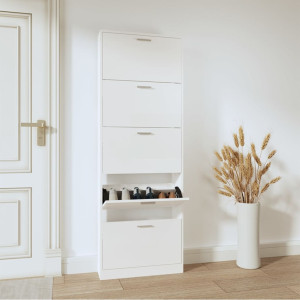 Mueble zapatero madera contrachapada blanco brillo 30x35x105 cm
