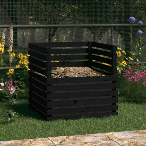 Composter de madeira maciça de pinheiro preto 80x80x78 cm D